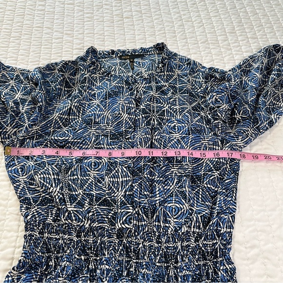 Maje 100% Viscose in Smocking Indigo Patterned With Long Sleeve Dress - Picture 6 of 16